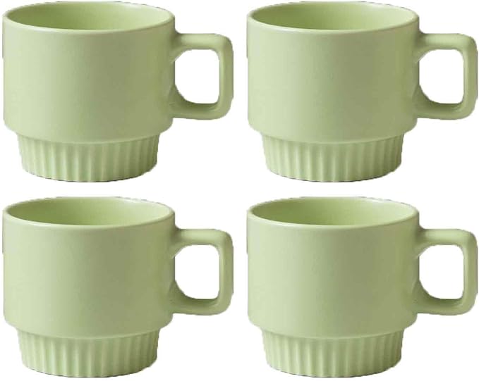 12OZ Stackable Coffee Mugs Set, Ceramic Coffee Cups with morandi color for Au Lait, Cappuccino,Latte,Cafe,Mocha,Tea, Suit Party Housewarming Wedding, Set of 4, Dishwasher&Microwave Safe（Green）