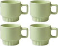 12OZ Stackable Coffee Mugs Set, Ceramic Coffee Cups with morandi color for Au Lait, Cappuccino,Latte,Cafe,Mocha,Tea, Suit Party Housewarming Wedding, Set of 4, Dishwasher&Microwave Safe（Green）