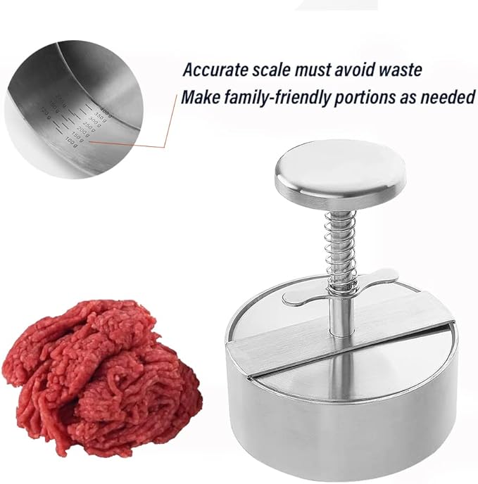 Adjustable Burger Press Stainless Steel Hamburger Patty Maker Non Stick Burger Maker Smash Burger Mold for Veggie Meat Beef Pork Lamb Cheese Halal BBQ Barbecue Grill - with 100 Wax Paper