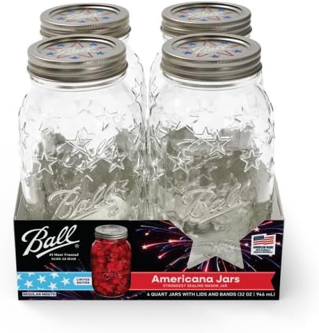 Ball Americana Regular Mouth Glass Mason Jars with Lids and Bands, Used for Canning, Pickling, Juice, Jam, Jelly, Quart Size 32 Ounce, 4 Count, Pack of 3 (12 Jars Total)