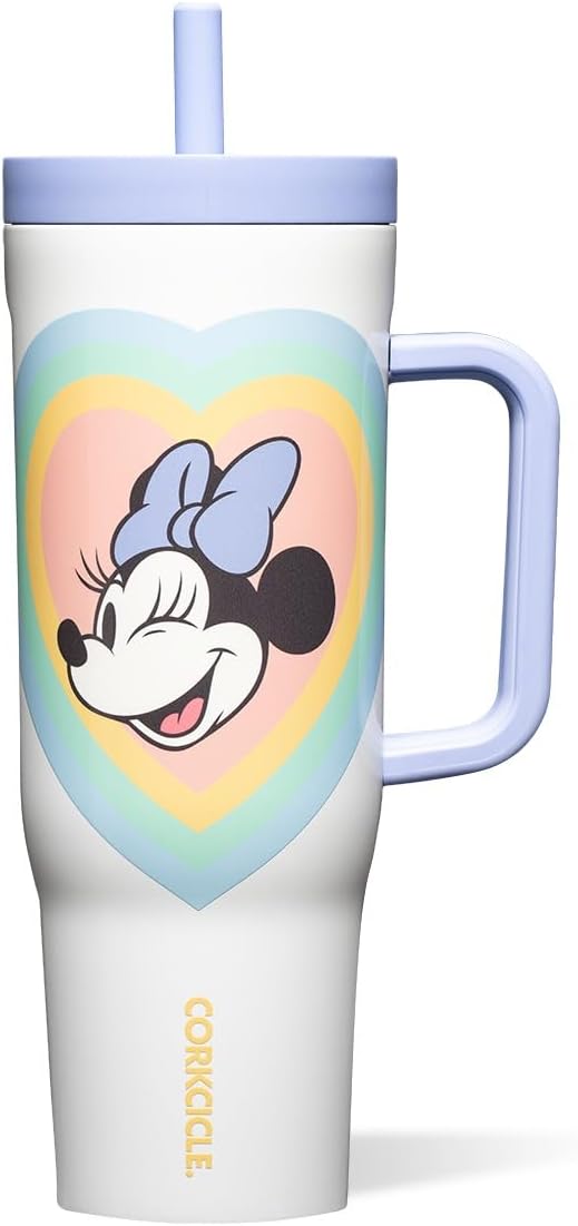 Corkcicle Cruiser Insulated Tumbler - Stainless Steel Tumbler with Handle & Straw, Leak Proof for Cold Drinks, Triple Insulated Spill Proof Cupholder Friendly BPA-Free 22oz Disney Minnie Retro Rainbow