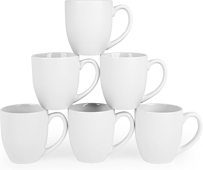 BYCNZB 16oz Coffee Mugs Set of 6, Large Ceramic Modern Coffee Mugs With Handle For Tea,Latte,Cappuccino,Cocoa. Dishwasher.Microwave Safe (Matte White)