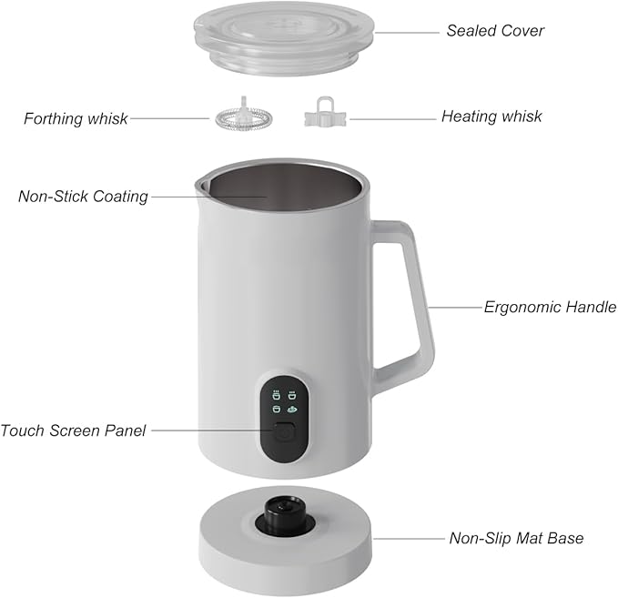 4 IN 1 Electric Milk Frother, Automatic Hot & Cold Milk Foamer, 19.6oz/580ml Large Capacity for Latte Coffee Hot Chocolates Cappuccino (Black, 220V EU PLUG)
