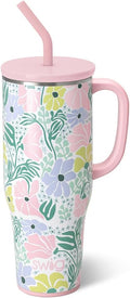 Swig Life 40oz Mega Mug, 40 oz Tumbler with Handle and Straw, Cup Holder Friendly, Dishwasher Safe, Extra Large Insulated Tumbler, Stainless Steel (Garden Party)