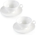 Fine Bone China Espresso Cups and Saucers Set of 2, 5 Oz Classic White Tea Cup Set for Coffee, Cappuccino, Latte, Afternoon Tea, Wedding, Festival Gift