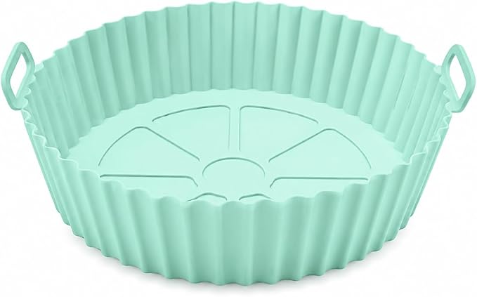 Silicone Air Fryer Liner, Round Reusable Basket, Mint Green, with Handles