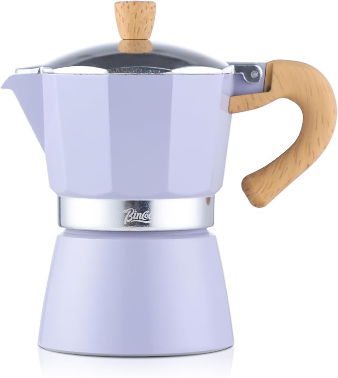 Bincoo Cute Espresso Maker Stovetop - Small Moka Pot 2 Espresso Cups/120ML,Espresso Pot Italian Coffee Maker for Home Camping Cafe Office (Purple)