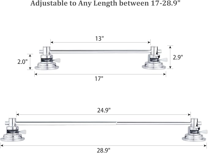 Sneatup Suction Cup Extendable 17-29" Stainless Steel Towel Bar (Chrome Plating)