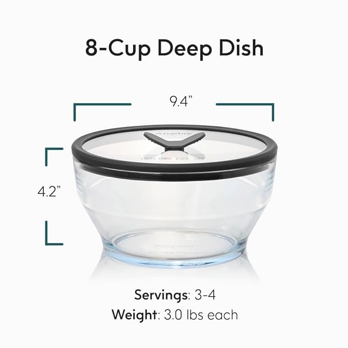 Anyday 8 Cup Glass Microwave Pasta Cooker - BPA Free & Plastic Free Microwave Spaghetti Cooker - Meal Prep & Glass Cookware | Stackable Airtight Nontoxic Storage Container with Vented Lid
