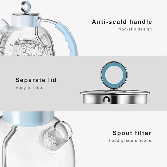 ASCOT Electric Kettle, Glass Electric Tea Kettle Gifts for Men/Women/Family 1.5L 1500W Borosilicate Glass Tea Heater, with Auto Shut-Off and Boil-Dry (Light Blue)