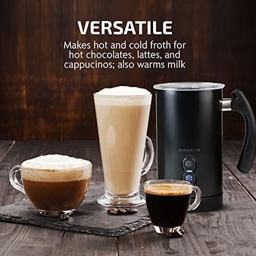 OVENTE Electric Milk Frother and Steamer, Automatic Hot and Cold Foam Maker for Coffee, Latte, Cappuccino or Macchiato, 500W Double-Wall Stainless Steel Milk Warmer with Auto Shutoff, Black FR3608B