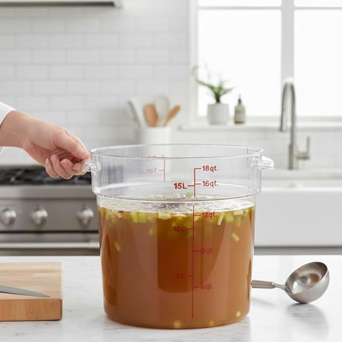 Soro Essentials- 18 qt. Polycarbonate Round Food Storage Container with Graduated Markings Clear Color- Stackable Storage Bin Food Container with Handle for Pantry Organizer Storage Kitchen Fridge