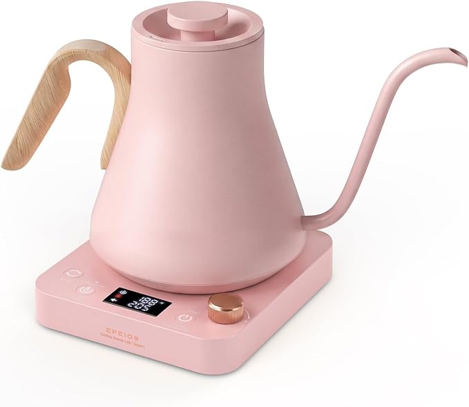 Epeios Electric Kettle, Gooseneck Electric Kettle with ±1°F Temperature Control, 1200W Rapid Heating for Pour Over Coffee & Tea, 304 Stainless Steel Interior, Auto Shut-Off, 0.9L, Pink