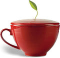 Tea Forte Porcelain Tea Cup and Lid, Steeps 8 oz., Microwave & Dishwasher Safe, Café Cup Ruby Red
