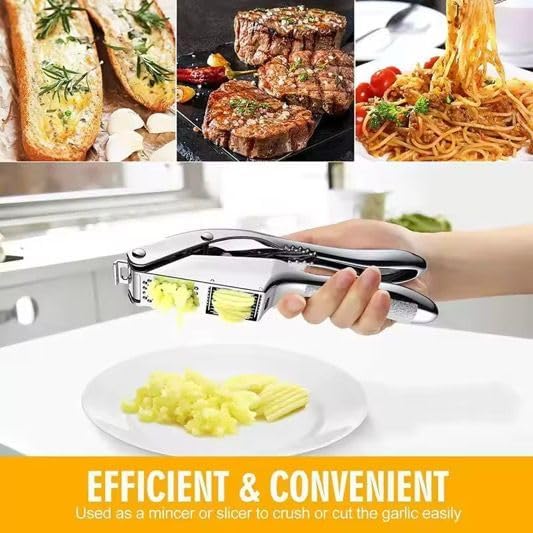 Garlic Press 3 in 1 Stainless Steel & Peeler – Durable Garlic Mincer, Crusher & Chopper with Silicone Roller & Cleaning Brush – Dishwasher Safe Kitchen Gadget