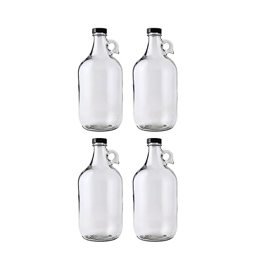 Fastrack 4-Pack Half-Gallon Glass Jug Set (64 oz) w/4 Polyseal Caps | Multipurpose Half Gallon Jug, & Detergent Dispenser for Laundry, Glass Jar for Liquids, Water & Juice