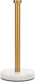 Paper Towel Holder Countertop, Heavy Weighted Marble Gold Paper Towels Holder for Kitchen Counter,Modern Standing Papertowel Roll Holders(Brushed Gold Stainless Steel Bar, White Natural Marble Base)