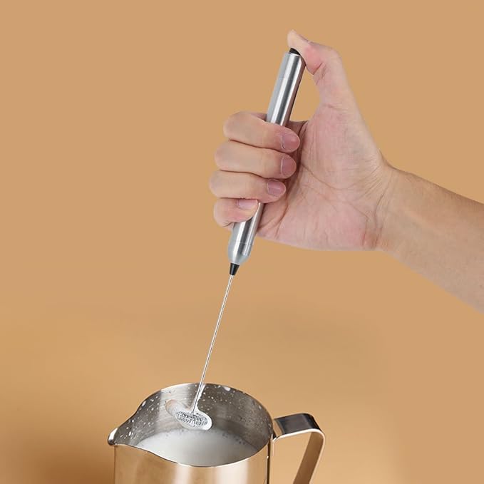 Kitchen Stainless Steel Handheld Milk Frother, Milk Fr Handheld Battery Operated Electric Foam Maker Coffee Milk Frother, Handheld Milk Fr With Spoon