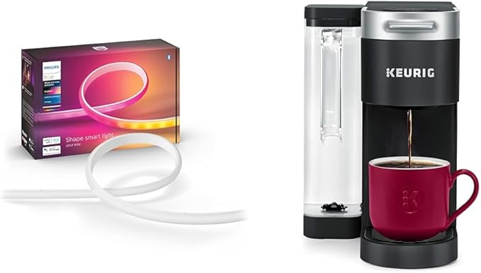 Philips Hue Indoor 6-Foot Smart LED Light Strip Base Kit with Plug - Flowing Multicolor Effect & Keurig® K-Supreme Single Serve K-Cup Pod Coffee Maker, MultiStream Technology, Black
