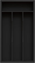 Small Silverware Organizer, Bamboo Kitchen Drawer Organizer, Utensil Holder, Cutlery Tray & Spoon Flatware Storage with Grooved Drawer Dividers (Black, 6.7''W x 12''D)