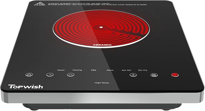 TOPWISH Hot Plate Electric Single Burner Cooktop,Portabl Electric Stove | Small Stove Electric 1300W with LED Touch,Child Lock,110V Glass Countertop Burner for Cooking