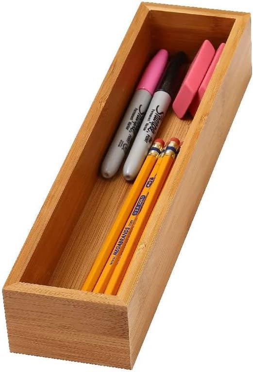 YBM Home Bamboo Drawer Organizer Storage Box for Kitchen Drawer, Junk Drawer, Office, Bedroom, Children Room, Craft, Sewing, and Bathroom, 2 Pack 3x12x2 inch