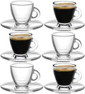 BOHEM'S Espresso Cups, 3.2 oz Small Demitasse Clear Glass Espresso Drinkware, Set Of 6, Cups and Saucers, Espresso Shot Glasses, Clear Expresso Coffee Cups, Tazas de Cafe Expreso