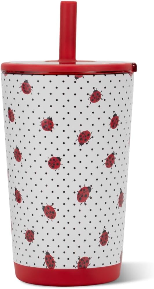 HydroJug Everyday Tumbler 14 oz, Ceramic-Lined Straw Cup, Ladybug