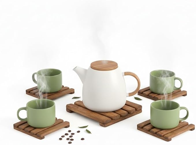 LO-MAS Premium Handmade Wooden Trivet Set (1-15x15, 4-5x5) – Heat Resistant Hot Pad for Kitchen, Table and Counter Protector, Wooden Coaster for Hot Pots, Pans, Bowls, Tea, Coffee,