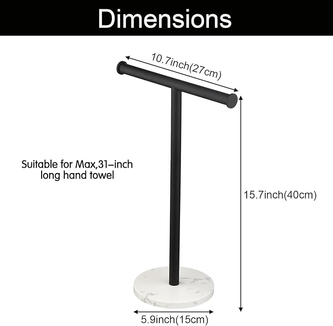 Hand Towel Holder, NEWRAIN Countertop Hand Towel Holder Stand, Stainless Steel Free Standing Hand Towel Rack with Heavy Marble Base, for Bathroom Kitchen & Counter top, Matte Black