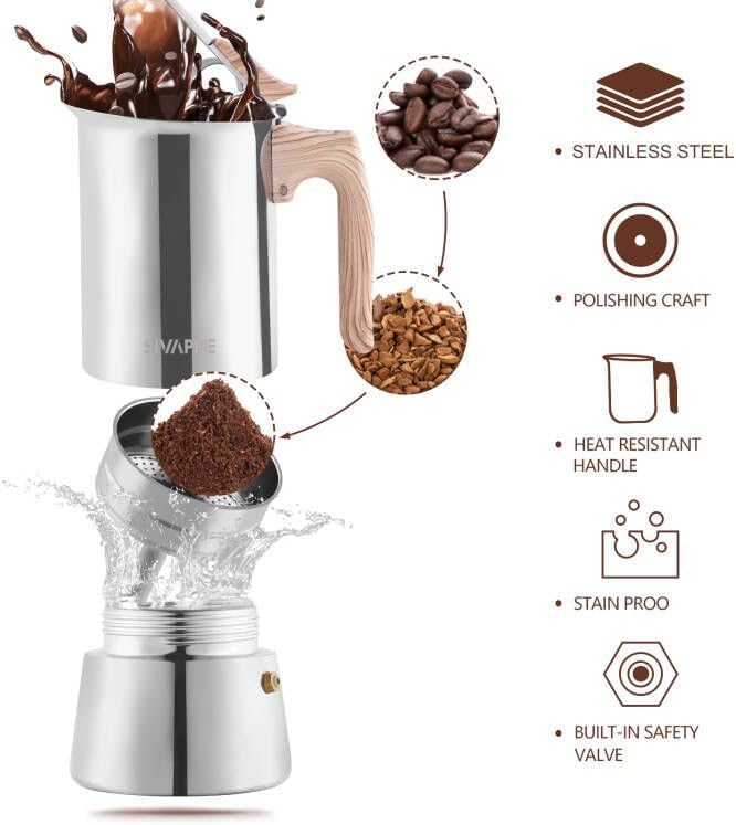 Sivaphe Moka Pot Stainless Steel 2 Cup and 12 oz French Press Coffee/Tea Maker