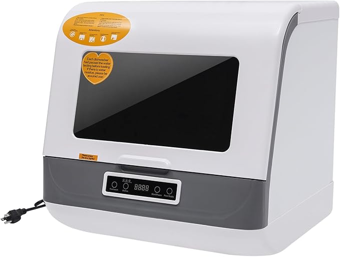 Washing Dishes Machine, Portable Countertop Dishwashers, 17.72x15.75x17.3in Compact Dishwashers With 2 Gal Water Tank & Inlet and Outlet Hose, 3 Programs, 360° Rotating Spray, Practical Filter, White