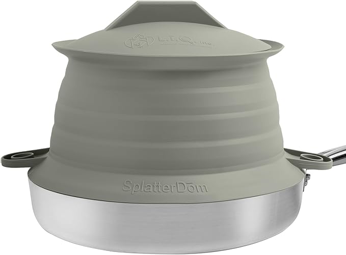 L.I.Q Silicone Splatter Guard – Fits 8 and 10 Inch Pots (20 and 25 Centimeters) – Microwave Safe and Durable SplatterDom - Includes 8” Lid - Food and Oil Splash Guard (Smoke, Small)