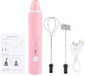 Rechargeable Electric Milk Frother, 3 - Speed Handheld Coffee Mixer with USB Charging, Includes Balloon Whisk for Latte Art, Egg Beating, and Sauce Mixing (pink)