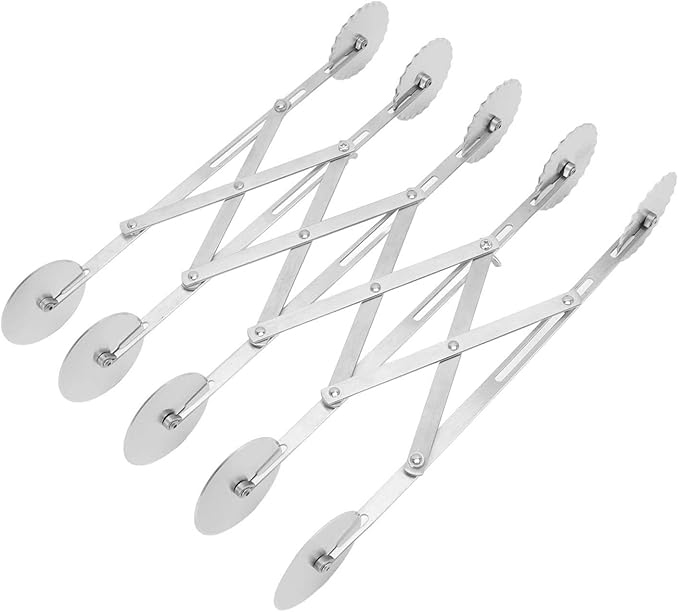 5 Wheel Pizza Cutter, Stainless Pizza Slicer, Expandable Pizza Slicer Multi-Round Pastry Cutter, Stainless Steel Retractable Pastry Cutter Roller Kitchen Baking Accessory for Cake Dough