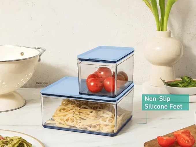 Prepdeck Food Storage Containers from 20% More Capacity - Streamlined & Stackable - Super Seal Lids - Measure in ml, oz & Cups - Color-Matched Grippy Silicone Foot Trim - 3 Size Options, 5 Colors