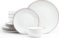 Famiware Venus Stoneware Dinnerware Sets for 4, 12 Piece Plates and Bowls with Rim, Handcrafted Speckled Patterns, Matte White