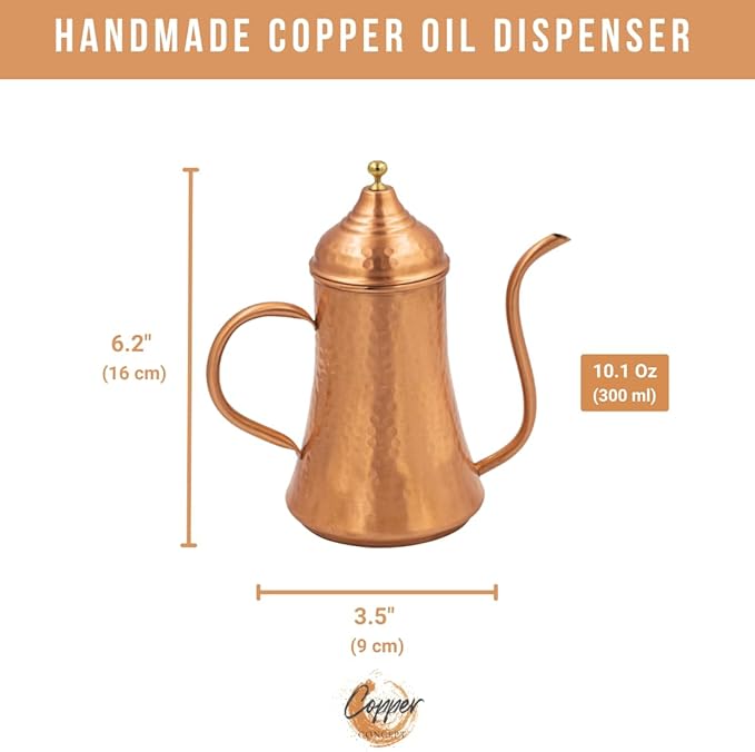 COPPER CONCEPT Copper Oil Dispenser for Kitchen, Handmade Olive Oil Dispenser Bottle, Real Copper, (10 Oz - 300 ml)
