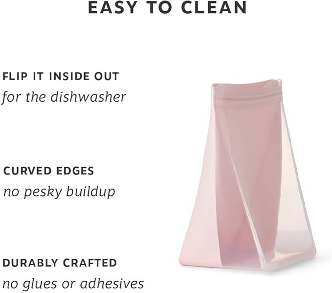 W&P Porter Silicone Reusable Storage Bag, Sandwich (36oz Stand-Up), Blush, Food Storage Container, Microwave and Dishwasher Safe, Easy Cleaning, 1 Count (Pack of 2)