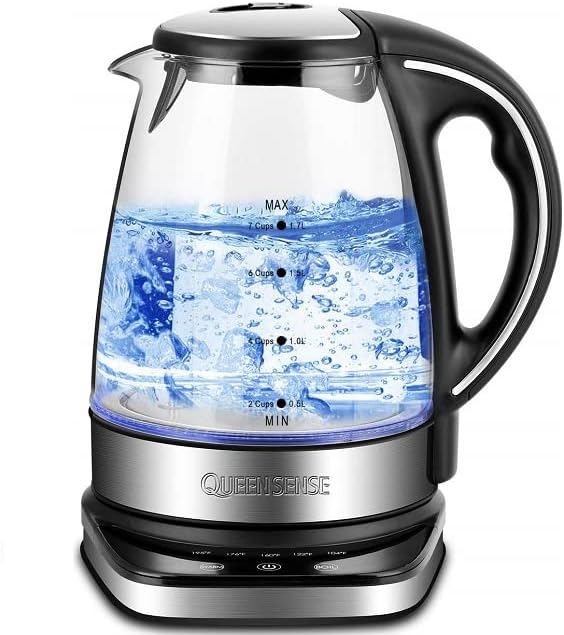 QUEENSENSE 1.7L Blue LED Light Electric Hot Water Glass Kettles