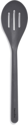 GreenPan Silicone Slotted Spoon, Cooking Kitchen Utensil, Mixing Stirring Serving, Flexible Rubber Nonstick Cookware, Rigid Steel Core Heat-Resistant, Anti-Slip Handle, BPA-Free, Dishwasher Safe, Gray