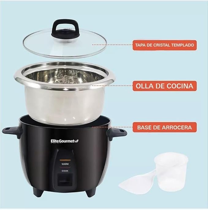 Elite Gourmet ERC2010B Electric Rice Cooker with Stainless Steel Inner Pot Makes Soups, Stews, Porridge's, Grains and Cereals, 10 cups cooked (5 Cups uncooked), Black