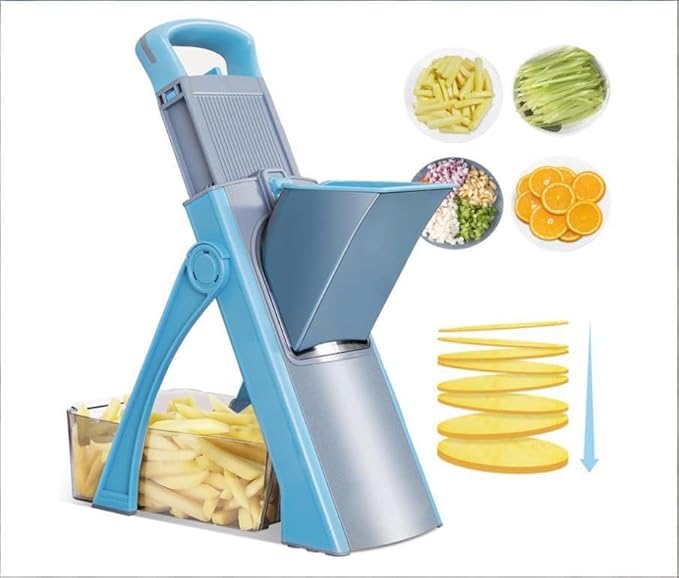 New Mandoline Slicer for Kitchen,Potato Slicer Thickness Adjuster,Veggie Onion Dicer Faster Kitchen Mandolin for Meal Prep, safe Vegetable Chopper and slicer vegetable cutter,French Fry Cutter, (Blue)