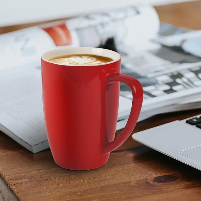 homEdge Porcelain Mug Set, 16 Ounces Cup for Tea, Latte, Mocha, Hot Chocolate, Set of 6, Red