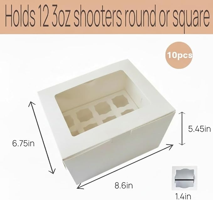 Dessert Shooter Boxes, 10-Pack, Holds 12 Count 3 oz Dessert Shooters,