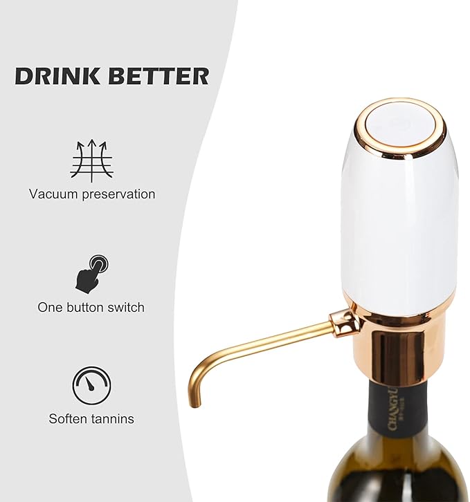 Electric Wine Aerator, 5X Faster Than Traditional Decanter, One-Button Operation, Portable Wine Aerator for Travel & Parties, Quick Charge 90 Mins for 35 Bottles, Ideal Gift for Wine Lovers
