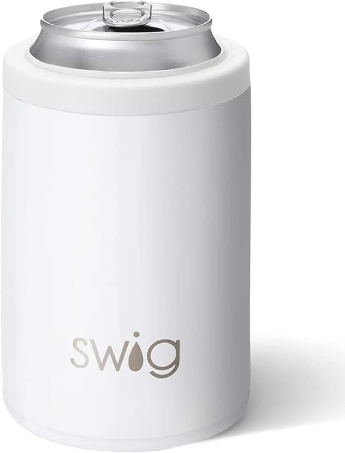 Swig Life Standard Can Cooler, 12oz Insulated Bottle & Can Holder, Stainless Steel Cooler, Covers for Standard 12 oz Beer Bottles, Beach Accessories for Women (White)