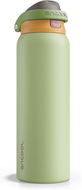 ENCOOL Leakproof Insulated Water Bottle with Straw Dual-Sip Water Bottle Bag-Safe Design for Work, Commute & Gym – Keeps Drinks Cold All Day, 40 oz, Sage Green