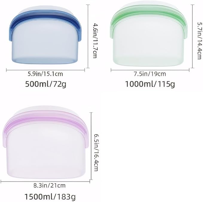 8 Pcs Reusable Silicone sealed Food Storage Bags, Multi-Role Food Storage Bags, Leak Proof, Freezer Safe, Microwave Safe, Dishwasher Safe, Eco-friendly