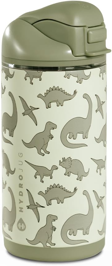 HydroJug Ease2o 14oz Kids Water Bottle with Straw & Chug Lid, Dinosaur